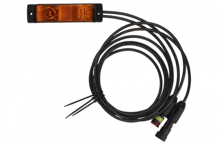 Lumini clarificare stanga dreapta, galben, LED, inaltime 32mm; latime 114mm; adancime 32mm, surub fixare orizontala, lungime cablu 1500mm, 24V (cu un dop; cu priza, conector: SUPERSEAL 2PIN, IP6K9K)