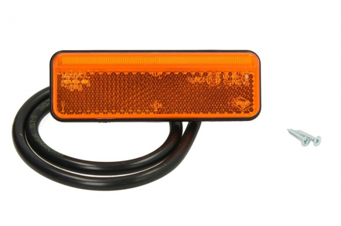 Lumini clarificare stanga dreapta, portocaliu, LED, inaltime 35mm; latime 102mm; adancime 13mm, suprafata, lungime cablu 500mm, fara relief, 12 24V (cu functie de semnalizator lateral; cu reflector)