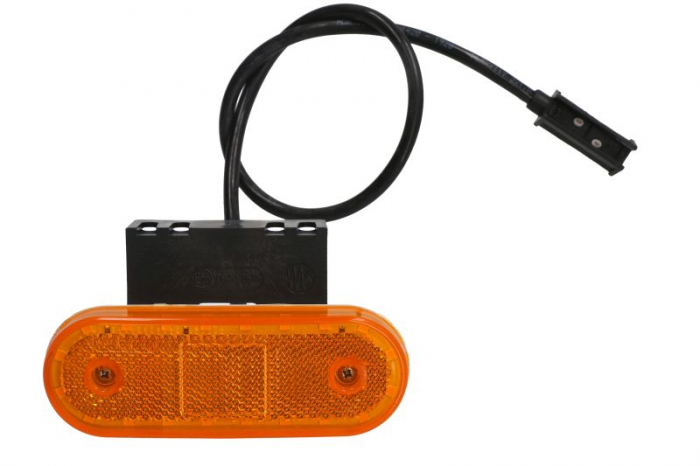 Lumini clarificare stanga dreapta, portocaliu, LED, inaltime 40mm; latime 114mm, in relief, lungime cablu 500mm, cu cuier, 12 24V (cu clema pentru fir plat, conector: CLICK-IN JAEGER)