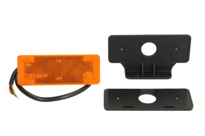 Lumini clarificare stanga dreapta, portocaliu, LED, inaltime 44mm; latime 113mm; adancime 13mm, in relief, lungime cablu 500mm, cu cuier, 12 24V (cu functie de semnalizator lateral; cu reflector)