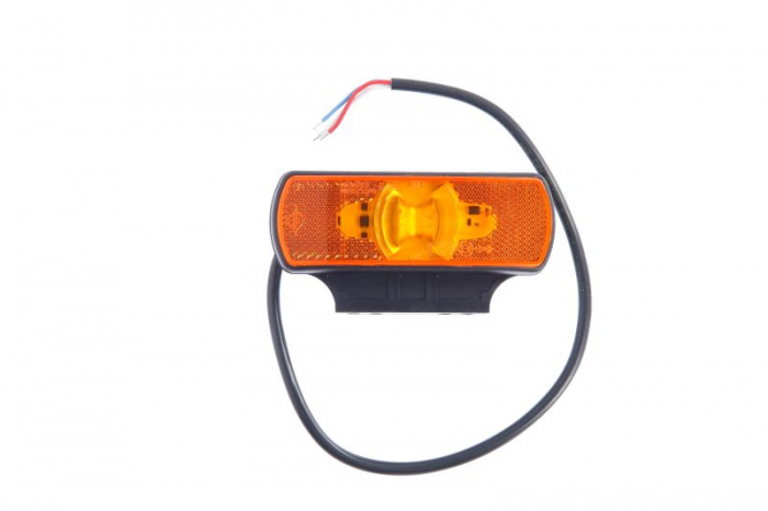 Lumini clarificare stanga dreapta, portocaliu, LED, inaltime 44mm; latime 122mm; adancime 19mm, suprafata, lungime cablu 500mm, cu cuier, 12 24V (cu functie de semnalizator lateral; cu reflector)