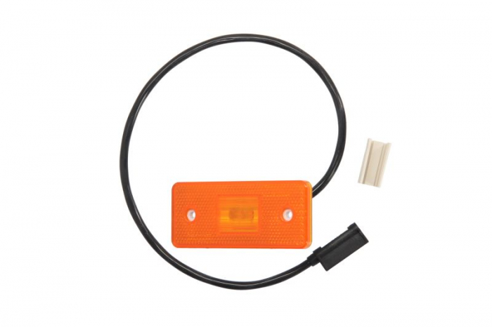 Lumini clarificare stanga dreapta, portocaliu, LED, inaltime 46mm; latime 106mm, lungime cablu 500mm, 12 24V (cu clema pentru fir plat, conector: CLICK-IN JAEGER)
