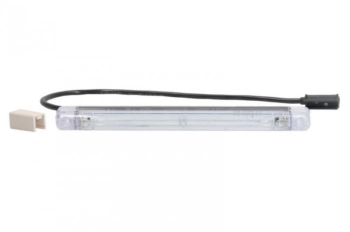 Lumini clarificare stanga dreapta, rosu, LED, inaltime 20,5mm; latime 247mm; adancime 22,3mm, suprafata, lungime cablu 500mm, fara relief, 12 24V (cu clema pentru fir plat, conector: CLICK-IN JAEGER)
