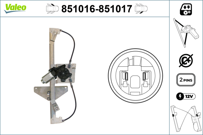 Macara geam Fata Dreapta electric, cu motor, numar de usi: 4 potrivit CITROEN C3 II 2009-2016 [2]