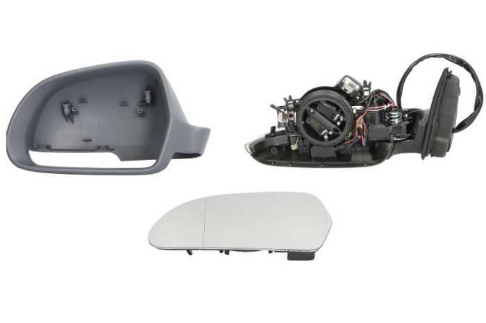 Oglinda laterala stanga electric, asferic, cu incalzire, grund, cu memorie, rabatare electrica, semnalizator potrivit SKODA SUPERB II 03.08-05.15