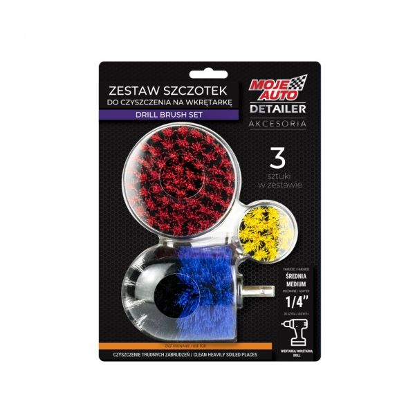 Perie pentru spalat si curatat MOJE AUTO, pivotanta, pentru tetiere / pentru tapiterie textila, pentru burghie, 3 buc. Set [1]