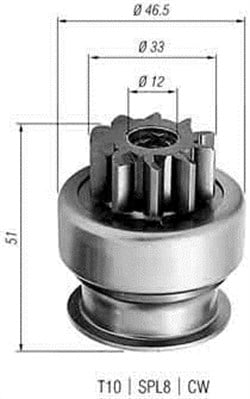 Pinion electromotor potrivit ALFA ROMEO 147, 156, 159, GT, MITO; CADILLAC BLS; CHEVROLET MALIBU; FIAT BRAVA, BRAVO I, BRAVO II, CROMA, DOBLO, DOBLO CARGO 1.2-2.0D 01.95-