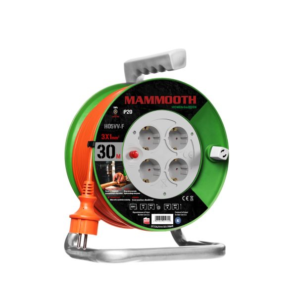 Prelungitor electric 30m, 230V, 3x1,5mm ², numar prize 230V x 4buc. F (schuko), 1380 3680W, IP20, drum plastic