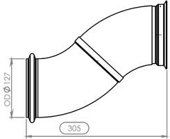 Racord evacuare (diametru:127mm, lungime:305mm) EURO 4 potrivit DAF CF 85, XF 105 MX265-MX375 10.05-