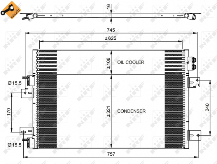 Radiator AC condensator potrivit CHRYSLER SEBRING; DODGE AVENGER; JEEP COMPASS, PATRIOT 2.0-3.5 08.06-