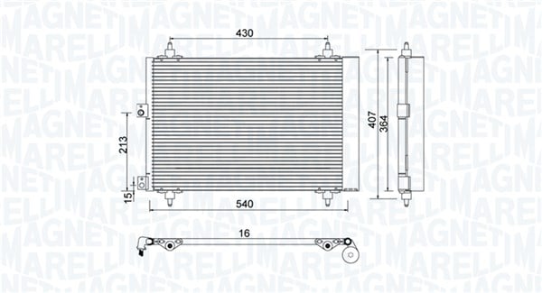 Radiator AC condensator potrivit CITROEN BERLINGO, BERLINGO MINIVAN, XSARA PICASSO; PEUGEOT PARTNER, PARTNER MINIVAN 1.6D 05.04-12.15