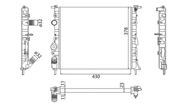 Radiator apa racire motor CHEVROLET REZZO; DACIA LOGAN; NISSAN KUBISTAR; RENAULT CLIO II, KANGOO, KANGOO EXPRESS, LOGAN I, MEGANE I, MEGANE I CLASSIC, MEGANE I COACH, MEGANE SCENIC, SCENIC I 1.2-2.0du