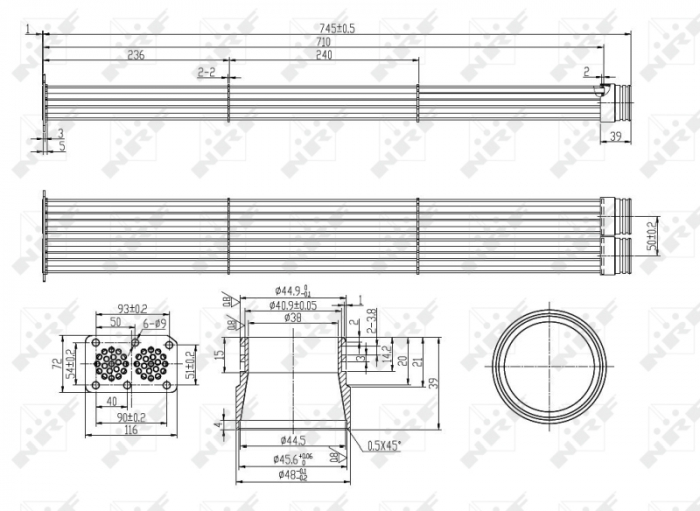 Radiator EGR (710mm x 72mm x 116mm, doar cartus; tevi, dupa dimensiuni) potrivit MAN EL, EM, G90, HOCL, L2000, LION´S CITY, M 2000 L, M 2000 M D0226MF-D0836LUH51 08.87- [5]