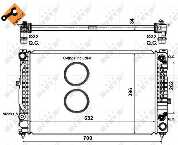 Radiator motor (cu elemente montaj) potrivit AUDI A4 B5, A6 C4, A6 C5; SKODA SUPERB I; VW PASSAT B5, PASSAT B5.5 2.4-2.8