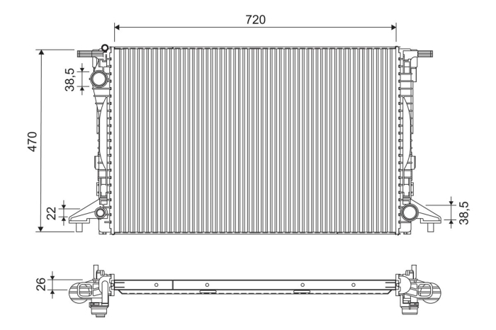 Radiator racire motor potrivit AUDI A4 ALLROAD B9, A4 B9, A5, A6 ALLROAD C8, A6 C8, A7, A8 D5, Q5, Q7, Q8; VW TOUAREG 2.0-4.0H 01.15-