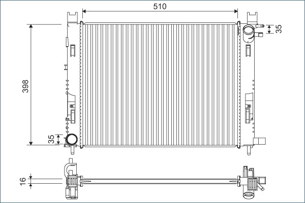 Radiator racire motor potrivit DACIA DOKKER, DOKKER MINIVAN, DUSTER, DUSTER SUV, LODGY, LOGAN II, LOGAN MCV II, SANDERO II; RENAULT CAPTUR I, CLIO IV, CLIO IV HATCHBACK, CLIO IV KOMBI 0.9-1.6LPG 02.08