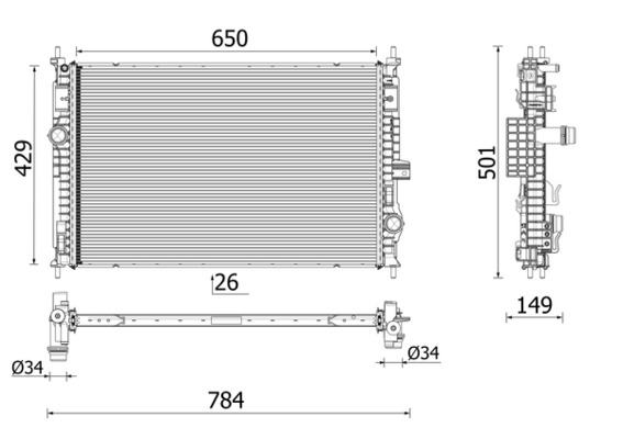 Radiator racire motor potrivit DS DS 4 II; CITROEN BERLINGO, BERLINGO MINIVAN, C5 AIRCROSS; PEUGEOT 3008, 3008 II, 308 III, 5008 II, 508 II 1.2-Electric 05.16-