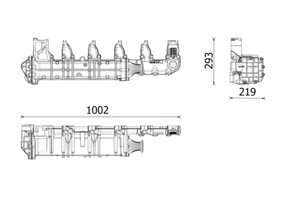 Radiator recirculare gaze esapament (1002mm x 293mm x 219mm) potrivit MERCEDES ACTROS; ANTOS; AROCS potrivit MERCEDES ACTROS MP4   MP5, ANTOS, AROCS 471.943-OM471.926 07.11-
