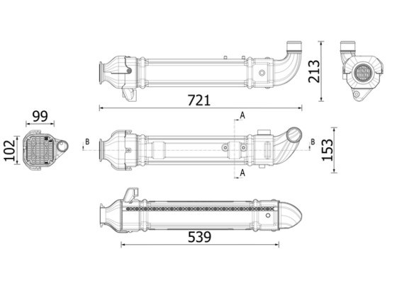 Radiator recirculare gaze esapament (721mm x 213mm x 153mm) potrivit MERCEDES ACTROS MP4   MP5, ANTOS, AROCS; SETRA 400, 500 471.943-OM936.916 07.11-