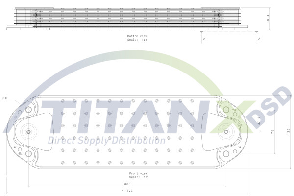 Radiator ulei (125x38/411mm, numar de nervuri: 6) EURO 4 potrivit RVI KERAX, PREMIUM, PREMIUM 2; VOLVO B9, FH12, FH16, FM, FM II, FM12, NH12 D11A-370-MIDR06.23.56B/41 08.93- [2]