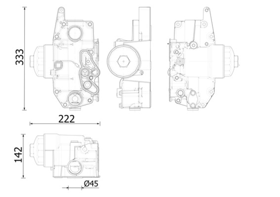 Radiator ulei (222x142x333mm) potrivit DEUTZ-FAHR 100, 120, 90; FENDT 307 Ci, 308 Ci, 309 Ci