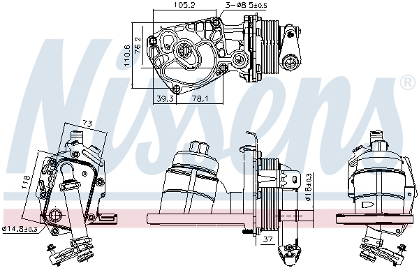 Radiator ulei termoflot cu carcasa filtru potrivit CITROEN C5 II, C5 III, C6, C8, C-CROSSER, C-CROSSER ENTERPRISE; FIAT ULYSSE; FORD GALAXY II, MONDEO IV, S-MAX; JAGUAR XF I, XF SPORTBRAKE 2.2D 03.06-