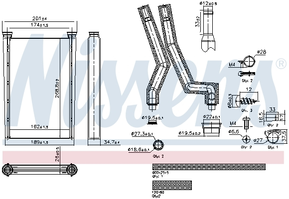 Schimbator caldura incalzire habitaclu (162x269x26mm, with pipes) potrivit MERCEDES ACTROS MP4 / MP5, ANTOS, AROCS 471.943-OM936.916 07.11- [3]