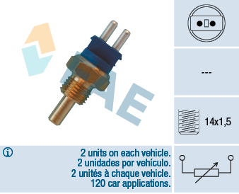 Senzor temperatura lichid racire (numar pini: 2, albastru) potrivit MERCEDES C T-MODEL (S202), C (W202), CLK (A208), CLK (C208), E (A124), E (C124), E T-MODEL (S124) 1.8-6.0 03.93-03.03