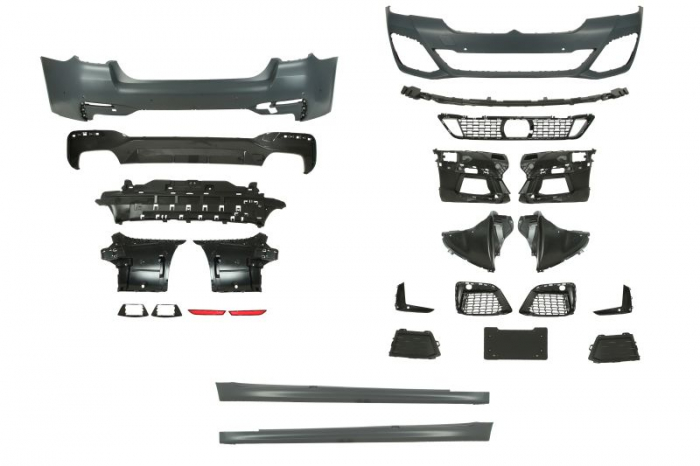 Set bara fata si spate model pachet M complet, cu locas proiectoare, grunduita potrivit BMW Seria 5 G30, G31, G38, F90 dupa 2020