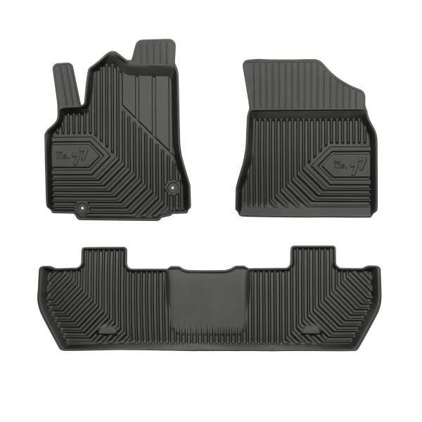 Set covorase cauciuc 3 piese No. 77, fata spate negru, potrivit CITROEN BERLINGO, BERLINGO MULTISPACE, BERLINGO MINIVAN; PEUGEOT PARTNER, PARTNER ORIGIN MINIVAN, PARTNER TEPEE 07.96-