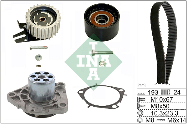 Set distributie potrivit ALFA ROMEO 147, 159, GIULIETTA, GT, MITO; FIAT 500L, 500X, BRAVO, BRAVO II, CROMA, DOBLO, DOBLO CARGO 1.6D/1.9D/2.0D dupa 2003 (curea + intinzator + pompa apa) [2]