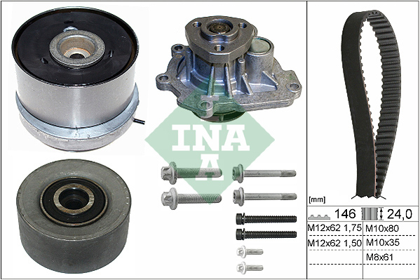 Set distributie potrivit ALFA ROMEO 159; CHEVROLET AVEO, AVEO / KALOS, CRUZE, ORLANDO, TRAX; FIAT CROMA, STILO; OPEL ASTRA G 1.4-1.8LPG dupa 1998 (curea + intinzator + pompa apa) [2]