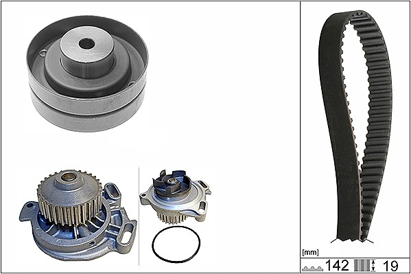 Set distributie (curea + intinzator + Pompa apa) potrivit AUDI 100 C3, 200 C3, 80 B4, 90 B3, CABRIOLET B3, COUPE B3, QUATTRO 2.0-2.3 07.80-12.96