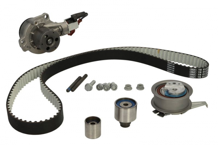 Set distributie (curea + intinzator + Pompa apa) potrivit AUDI A1, A3, A4 ALLROAD B8, A4 ALLROAD B9, A4 B8, A4 B9, A5, A6 C7, Q2, Q3, Q5, TT; SEAT ALHAMBRA, ARONA, ATECA 1.4-2.0DH 09.96-
