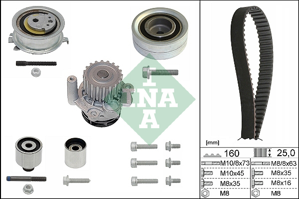 Set distributie potrivit AUDI A1, A3, A4 ALLROAD B8, A4 B8, A5, A6 C7, Q3, Q5, TT; SEAT ALHAMBRA, ALTEA, ALTEA XL, EXEO, EXEO ST, IBIZA IV 1.2-2.5D dupa 2003 (curea + intinzator + pompa apa) [2]