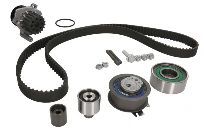 Set distributie (curea + intinzator + Pompa apa) potrivit AUDI A1, A3, A4 ALLROAD B8, A4 B8, A5, A6 C7, Q3, Q5, TT; SEAT ALHAMBRA, ALTEA, ALTEA XL, EXEO, EXEO ST, IBIZA IV 1.2-2.0D 02.04-