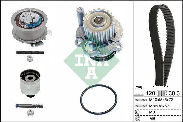 Set distributie potrivit AUDI A2, A3, A4 B6, A4 B7, A6 C5; FORD GALAXY I; SEAT ALHAMBRA, ALTEA, ALTEA XL, IBIZA III, LEON 1.2D/1.9D/2.0D 1995-2011 (curea + intinzator + pompa apa) [2]