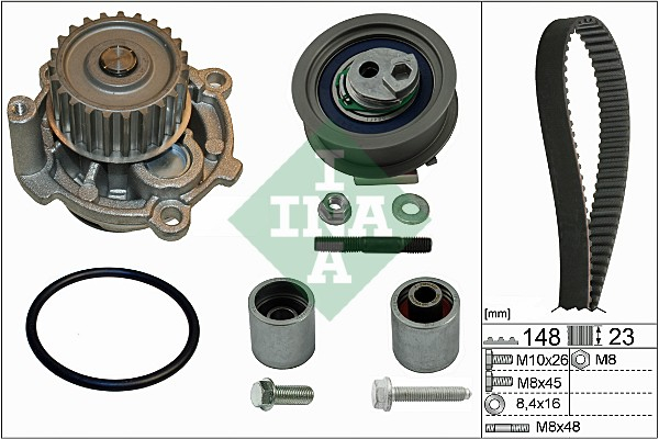 Set distributie potrivit AUDI A3, A4 B6; SEAT ALTEA, ALTEA XL, LEON, TOLEDO III; SKODA OCTAVIA II; VW EOS, GOLF PLUS V, GOLF V, JETTA III 2.0 2002-2010 (curea + intinzator + pompa apa) [2]