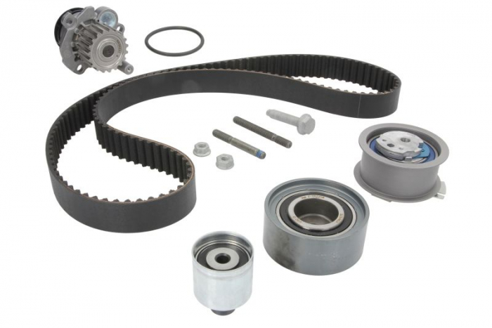 Set distributie (curea + intinzator + Pompa apa) potrivit AUDI A3, A4 B7, A6 C6; CHRYSLER SEBRING; DODGE AVENGER, CALIBER, JOURNEY; JEEP COMPASS, PATRIOT; MITSUBISHI GRANDIS 2.0D 02.03-