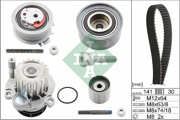 Set distributie potrivit AUDI A3, A4 B7; SEAT ALTEA, ALTEA XL, LEON, TOLEDO III; SKODA OCTAVIA II, SUPERB II; VW GOLF PLUS V 1.2D/1.9D/2.0D 1999-2015 (curea + intinzator + pompa apa) [2]