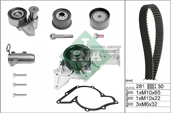 Set distributie (curea + intinzator + Pompa apa) potrivit AUDI A4 B6, A4 B7, A6 C5, A6 C6, A8 D3 3.0 11.00-07.06