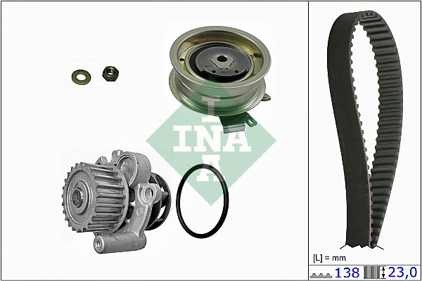 Set distributie potrivit AUDI A4 B6, A6 C4; SEAT ALHAMBRA, CORDOBA, IBIZA III, IBIZA IV, IBIZA IV SC, LEON; SKODA FABIA I, OCTAVIA I 2.0-2.5D 1990-2017 (curea + intinzator + pompa apa) [2]