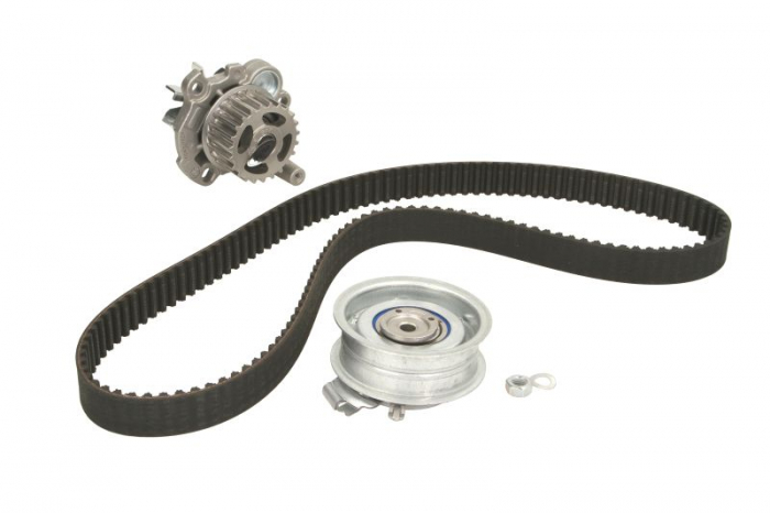 Set distributie (curea + intinzator + Pompa apa) potrivit AUDI A4 B6, A6 C4; SEAT ALHAMBRA, CORDOBA, IBIZA III, IBIZA IV, LEON; SKODA FABIA I, OCTAVIA I, SUPERB I 2.0-2.5D 07.90-12.17