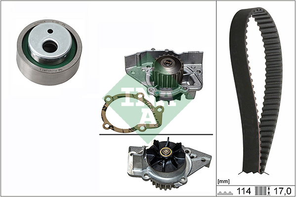 Set distributie (curea + intinzator + Pompa apa) potrivit CITROEN EVASION, JUMPER I, XANTIA, XM, XSARA, XSARA PICASSO, ZX; FIAT ULYSSE; LANCIA ZETA; PEUGEOT 206, 306 1.1-2.0 07.88-02.07