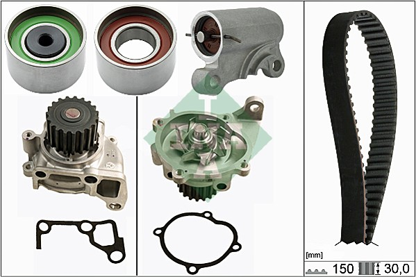 Set distributie (curea + intinzator + Pompa apa) potrivit MAZDA 3, 5, 6 2.0D 06.02-12.10