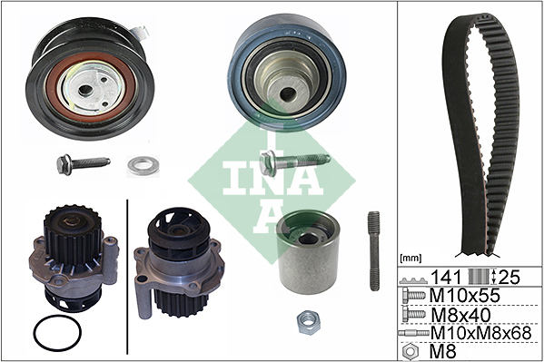 Set distributie (curea + intinzator + Pompa apa) potrivit SEAT IBIZA III; SKODA FABIA I, FABIA I PRAKTIK, SCALA; VW POLO, POLO IV 1.6D 1.9D 11.99-