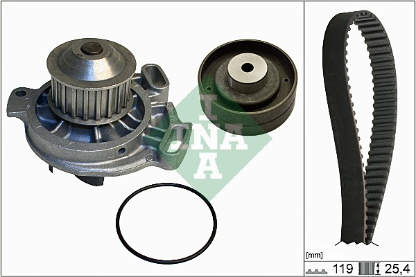 Set distributie (curea + intinzator + pompa apa) potrivit VOLVO 240, 740, 760, 780, 940; AUDI 100 C2, 100 C3; VW LT 28-35 I, LT 40-55 I 2.0D/2.4D 08.78-06.96 [2]