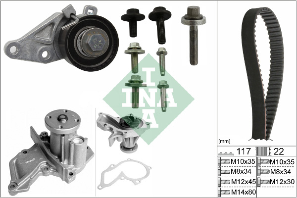 Set distributie potrivit VOLVO S40 II, V50; FORD COURIER, FIESTA, FIESTA IV, FIESTA V, FIESTA/HATCHBACK, FIESTA/MINIVAN, FOCUS C-MAX 1.2-1.7 1995-2019 (curea + intinzator + pompa apa) [2]