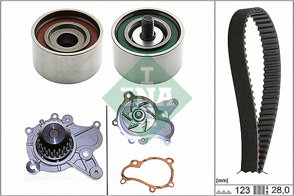 Set distributie potrivit HYUNDAI ACCENT II, ACCENT III, ELANTRA III, GETZ, GRANDEUR, I30, MATRIX, SANTA FÉ I, SANTA FÉ II, SANTA FÉ II/SUV 1.5D-2.2D 2001-2015 (curea + pompa apa) [2]