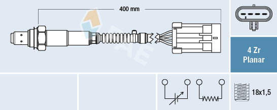 Sonda Lambda (numar fire 4, 400mm) potrivit CHEVROLET AVEO   KALOS; DAEWOO KALOS 1.4 09.02-